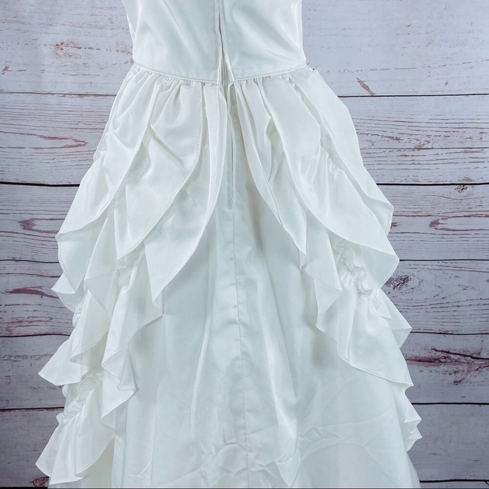 JCPenney Wedding Gown White tea length ruffled off shoulder - Picture 4 of 11